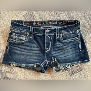 ROCK REVIVAL Celinda DARK Wash EMBELLISHED Distressed LOW RISE Shorts 29